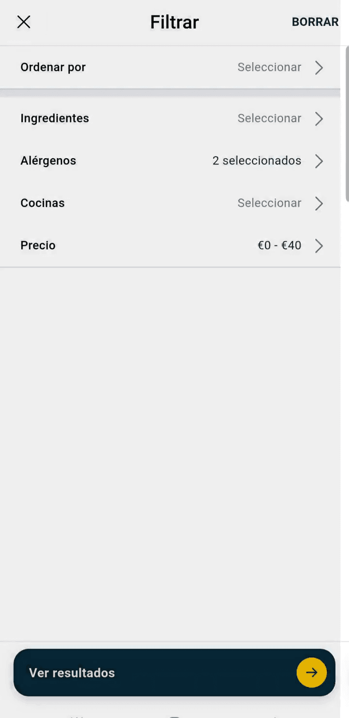Filters visible before ordering